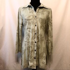 FL Malik Paisley Sage Green Button Down Tunic Top